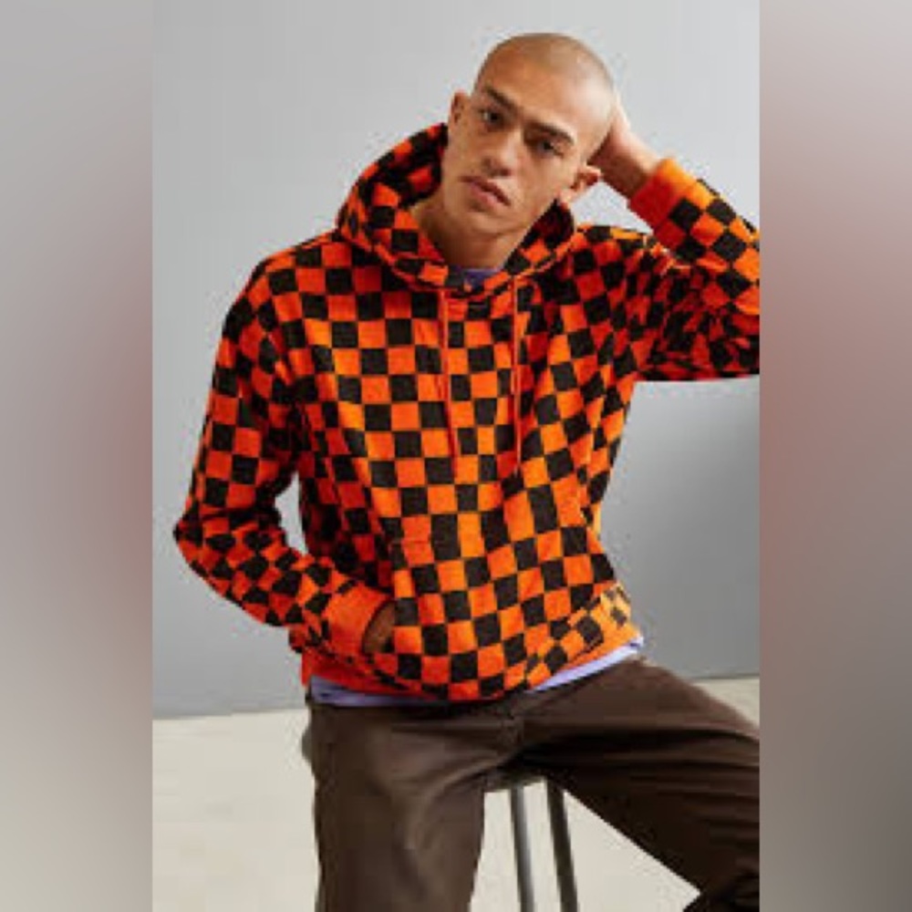 URBAN OUTFITTERS UO ELMO CHECKERBOARD CHECKERED HOODIE